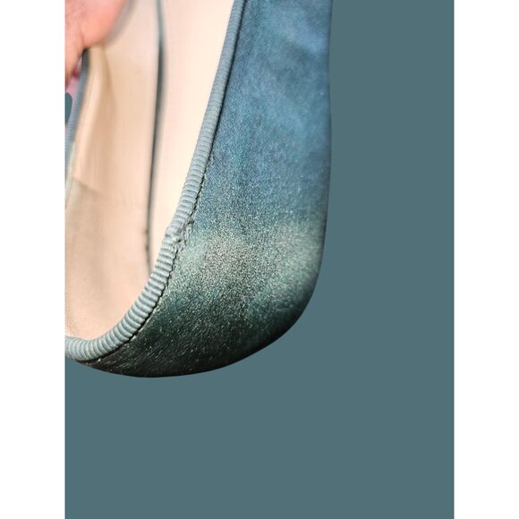 Tory Burch Green Satin Delphine T Logo Embellished Ballet Flats Size 8M - Picture 10 of 14